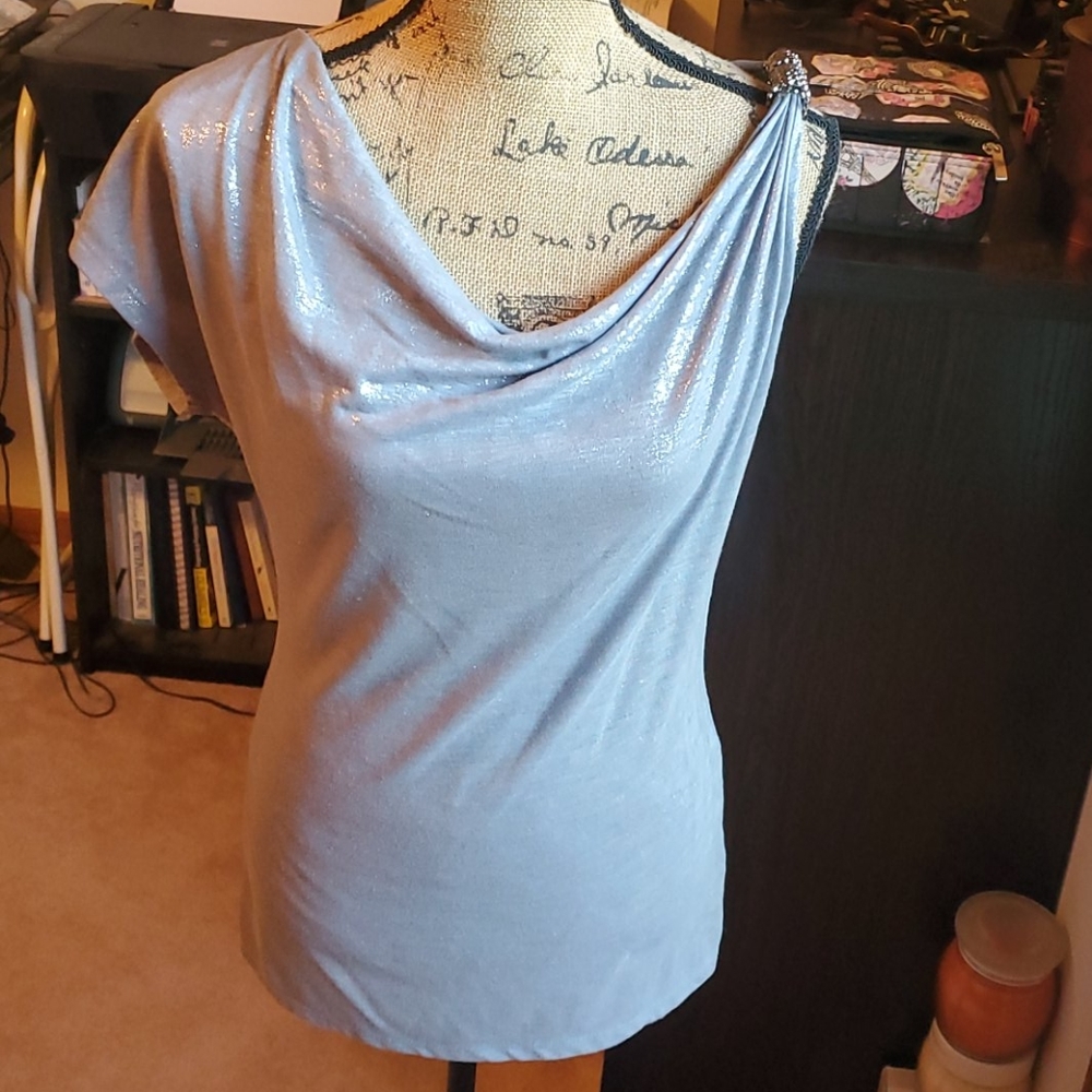 Hybrid Apparel silver shimmery top size Large